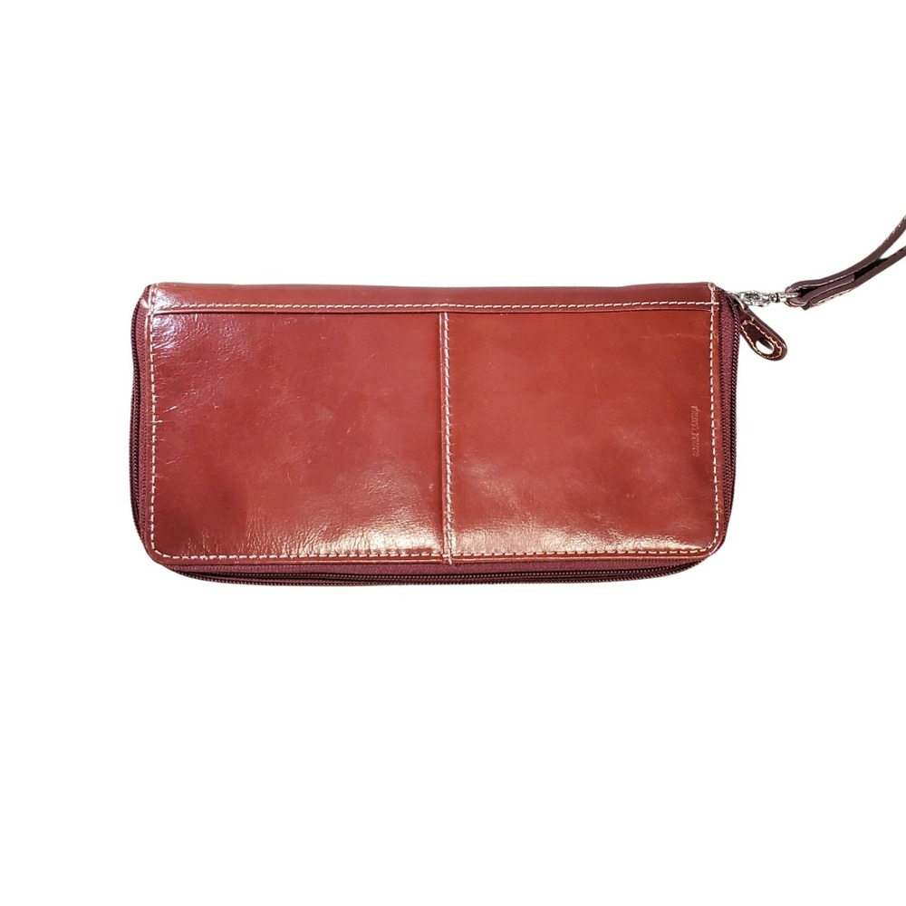Fossil Leather Zip Around Travel Wallet Passport Organizer Wristlet Brown
